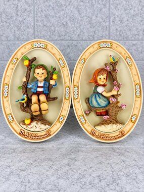 Goebel M.J. Hummel Apple Tree Boy & Girl Wall Plaques Set of 2